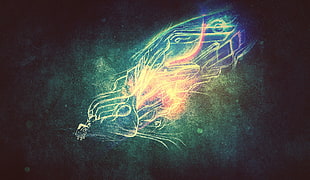 digital wallpaper of green and orange flames